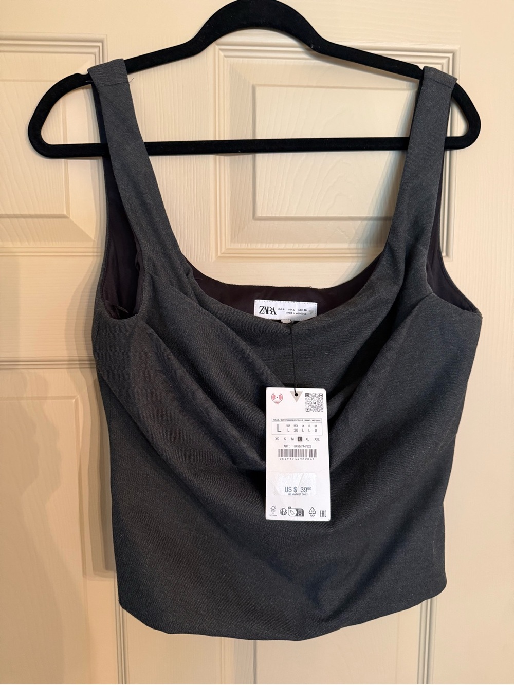 Zara Charcoal Gray Square-Neck Cropped Tank
